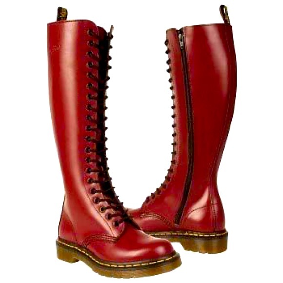 Dr. Martens Shoes - Dr Martens Cherry Red Oxblood Red Knee High Boots W10
